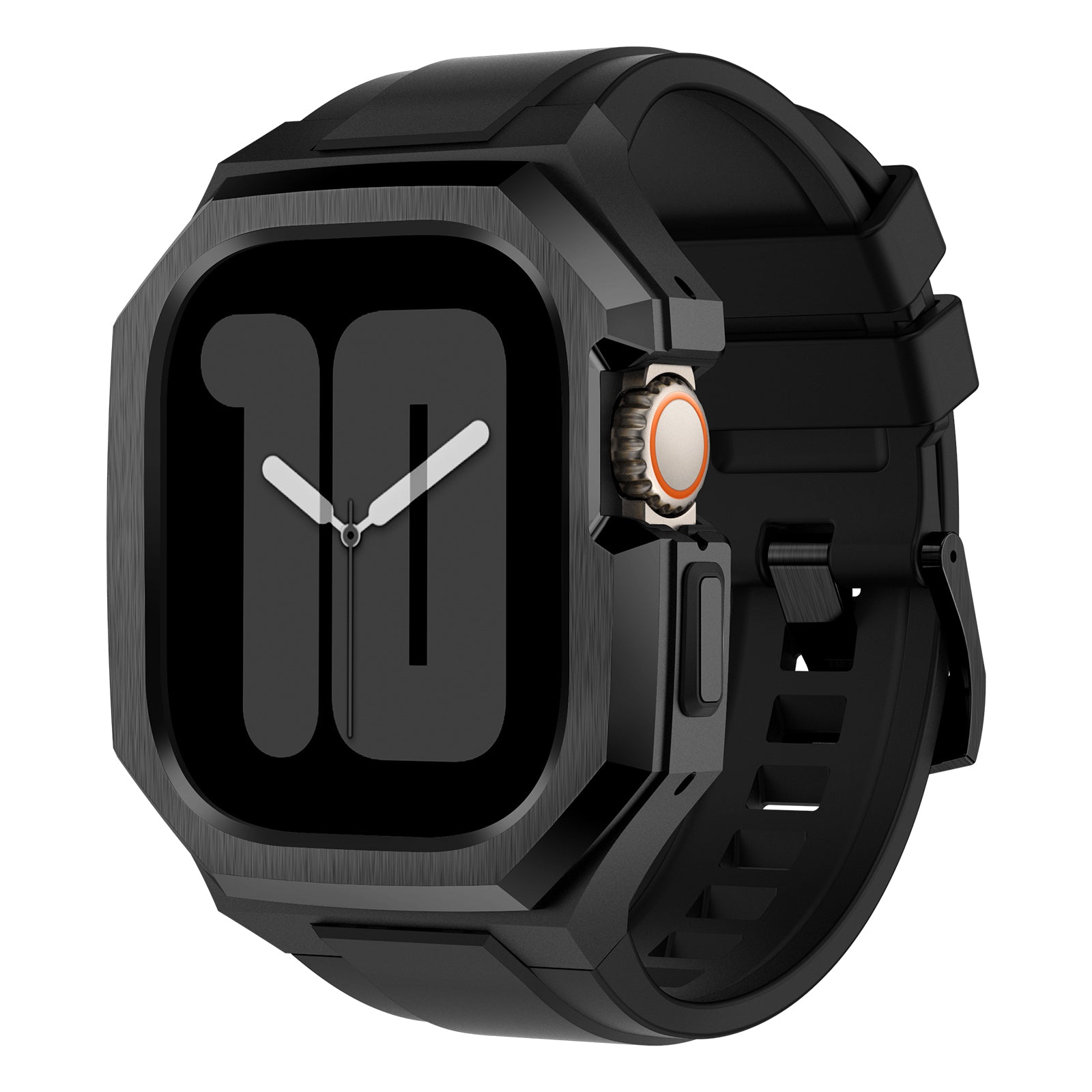 For Apple Watch Ultra 2 Ultra 49mm Soft Fluororubber Strap with Stainless Steel Wristwatch Case - Black For Apple Watch Ultra 2 Ultra 49mm Soft Fluororubber Strap with Stainless Steel Wristwatch Case - Black